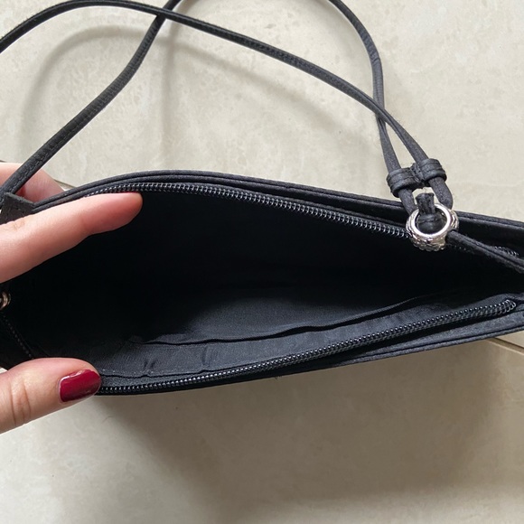 Black Satin Baguette Evening Shoulder Bag with Crystal Beads - Picture 3 of 3